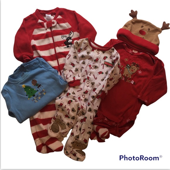 2/$12 3 Month Baby’s First Christmas Onesie, Sleeper and Hat Set - Picture 1 of 12